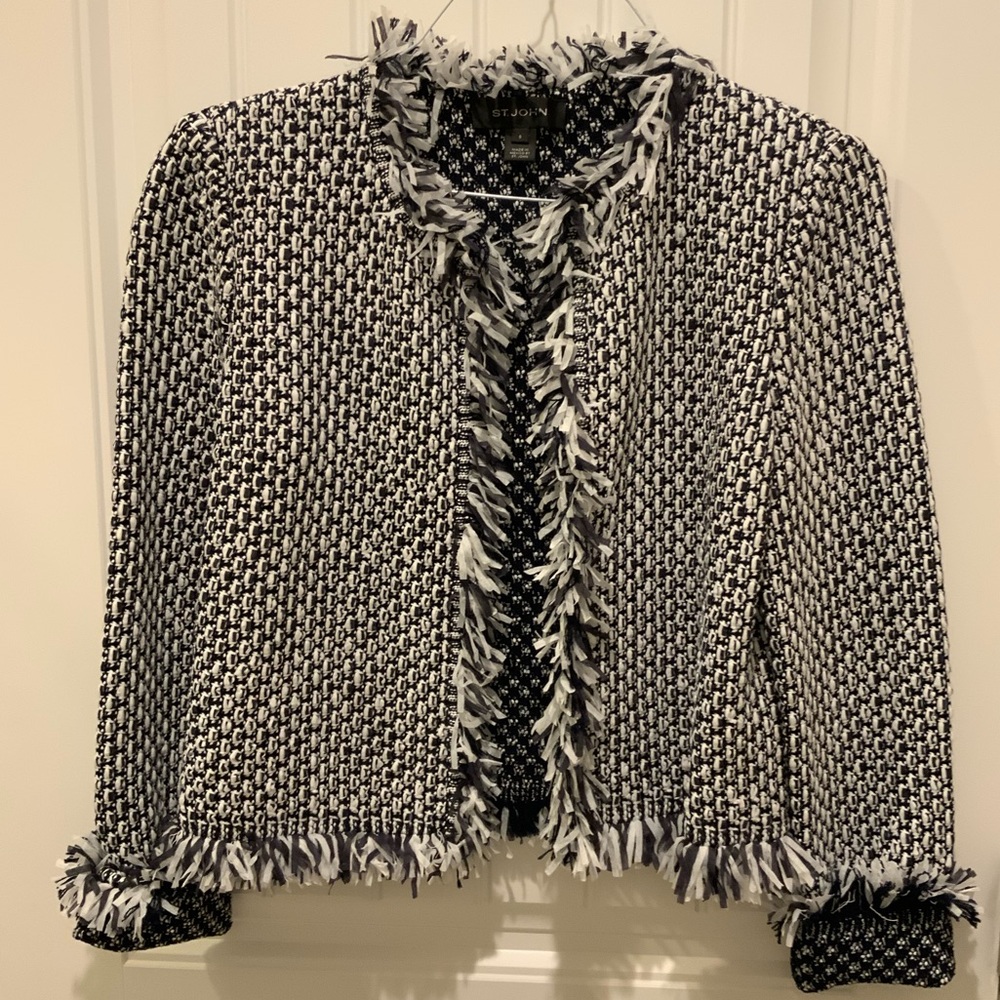 St. John Navy and White Blazer Classic Tweed Jacket